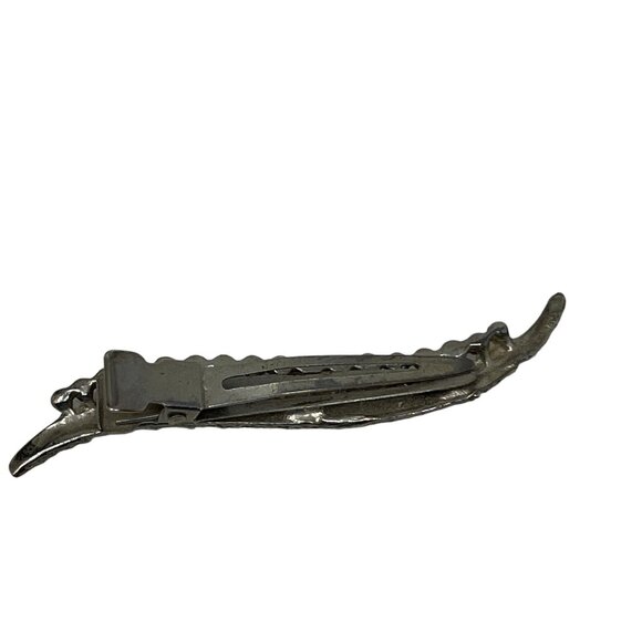 Vintage Rhinestone Hair‎ Clip Silver Tone Leaf Barrette - Picture 3 of 8